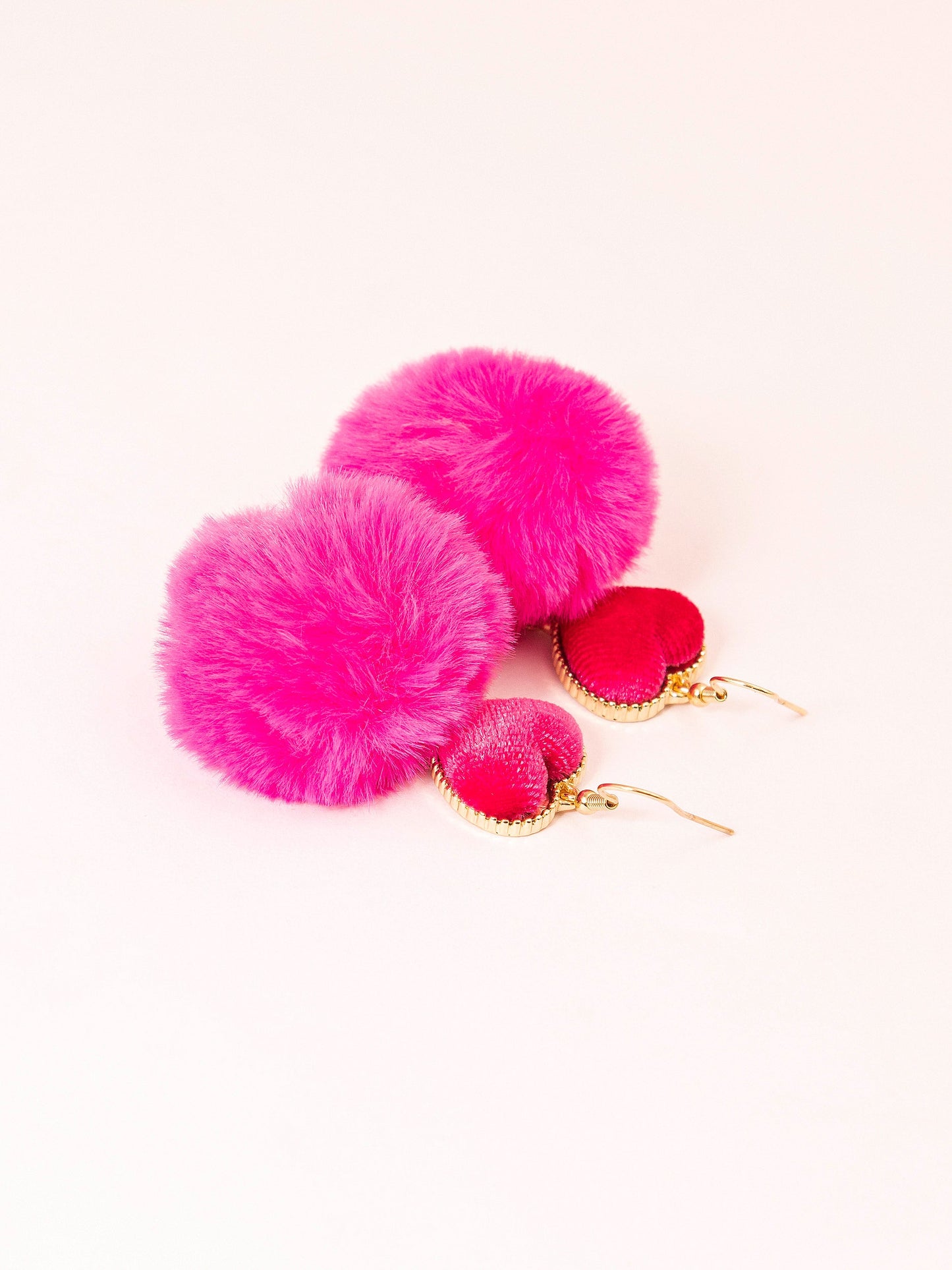 Heart Pompom Drop Earrings