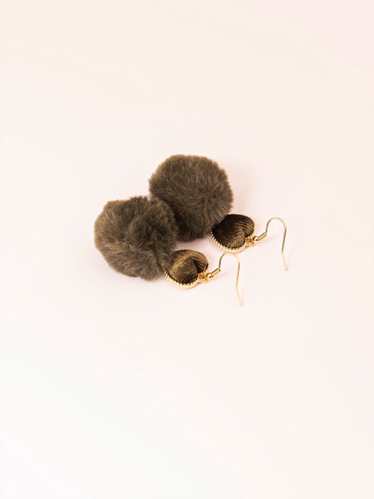 Heart Pompom Drop Earrings