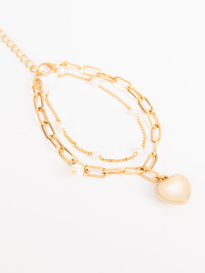 Heart Charm Pearl Bracelet
