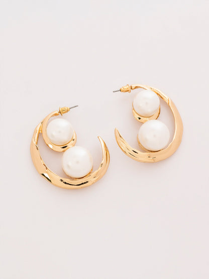 Crescent Pearl Hoops