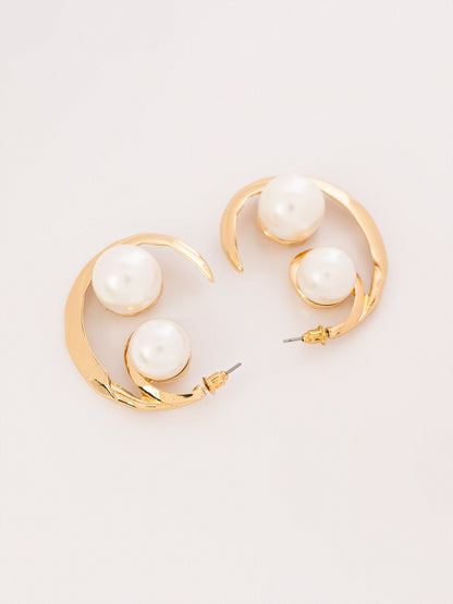 Crescent Pearl Hoops