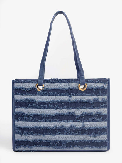Striped Denim Tote Bag