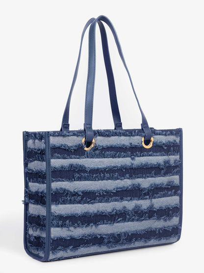 Striped Denim Tote Bag