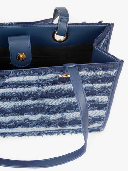 Striped Denim Tote Bag