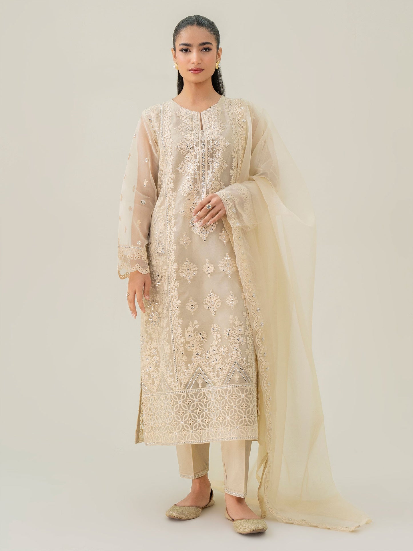 3 Piece Organza Suit-Embroidered (Pret)