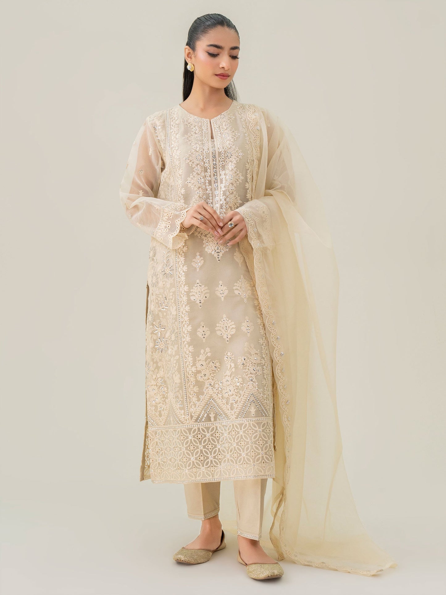 3 Piece Organza Suit-Embroidered (Pret)