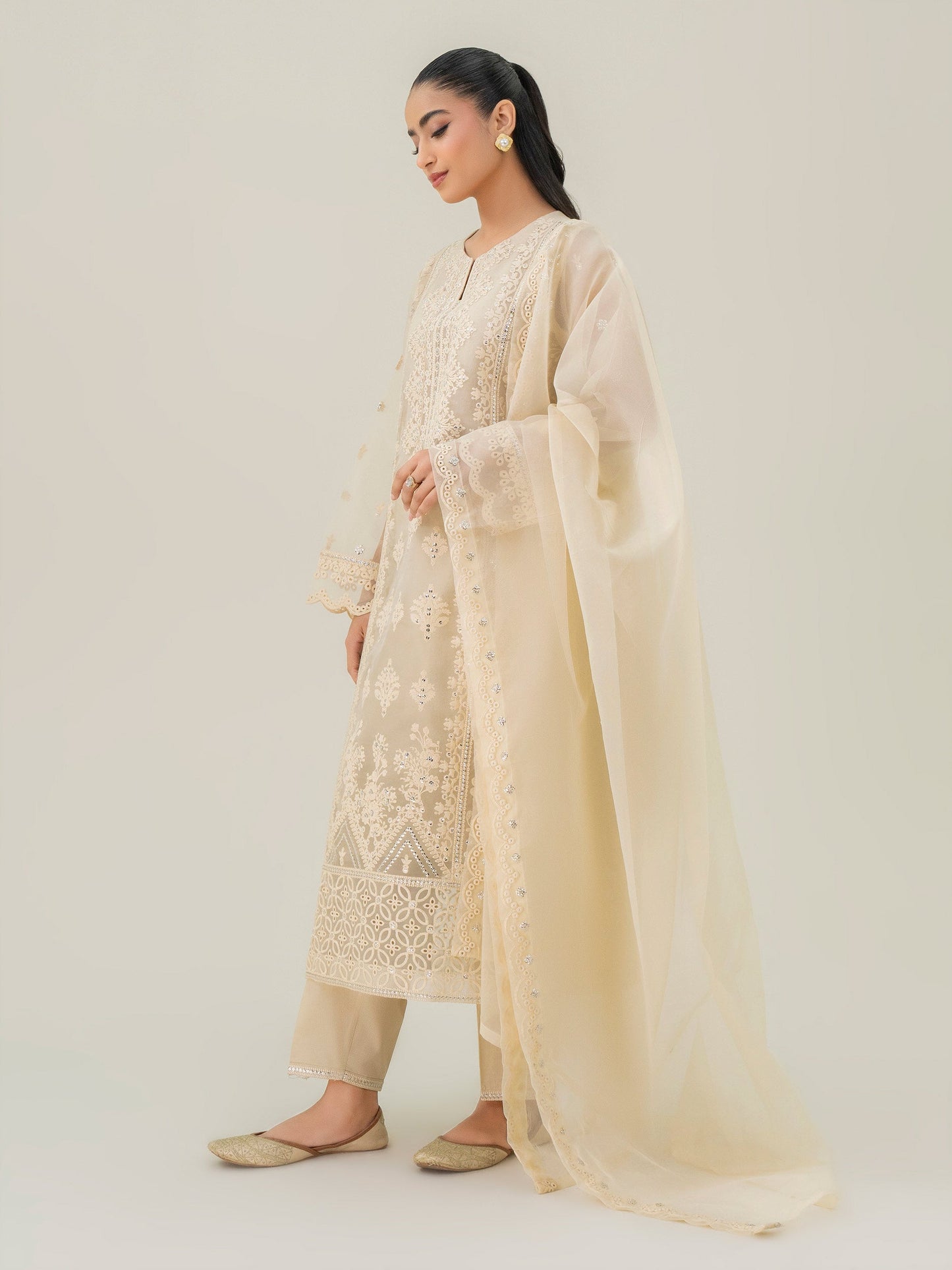 3 Piece Organza Suit-Embroidered (Pret)