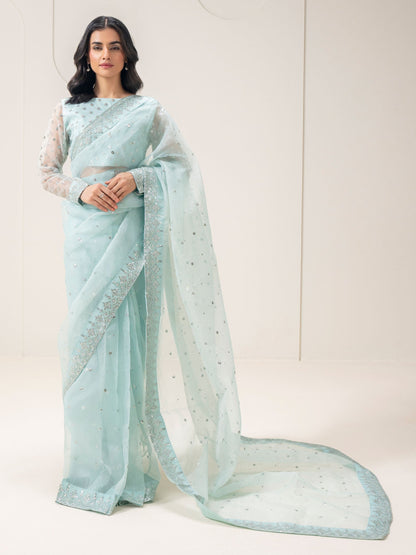 2 Piece Organza Saree-Embroidered (Pret)