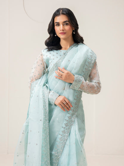 2 Piece Organza Saree-Embroidered (Pret)