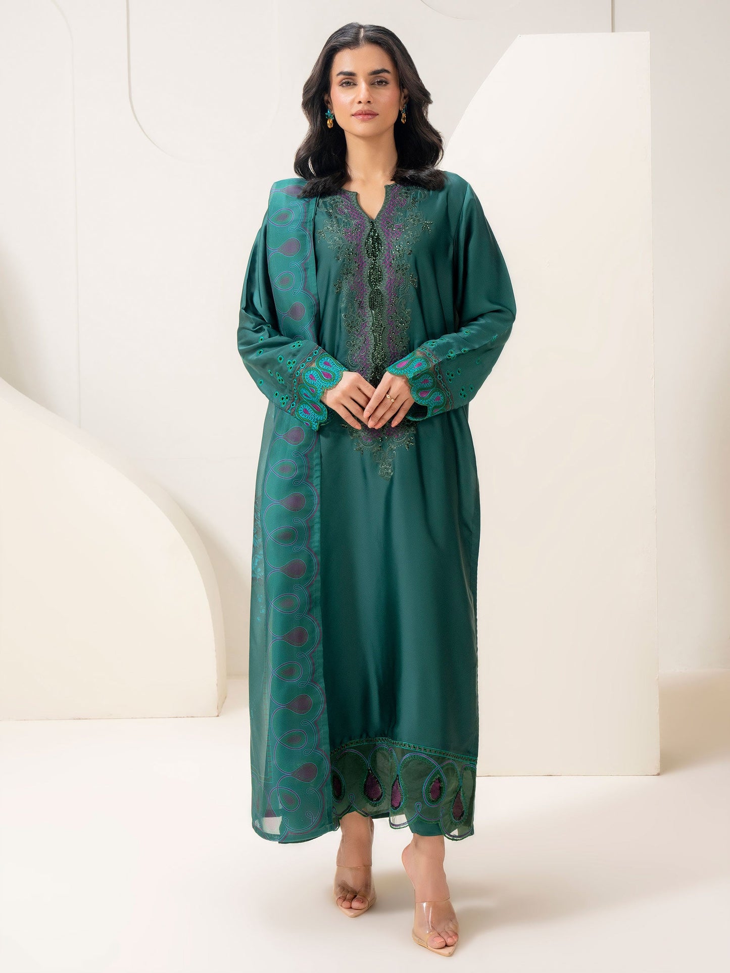 3 Piece Silk Suit-Embroidered (Pret)