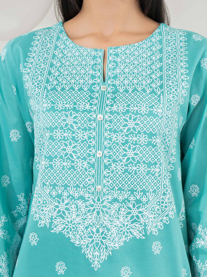 2 Piece Cambric Suit-Paste Print (Pret)