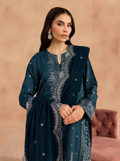 3 Piece Silk Suit-Embroidered (Unstitched)