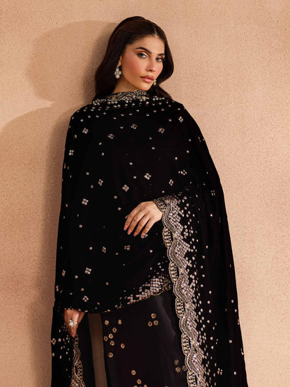 3 Piece Satin Suit-Embroidered (Unstitched)