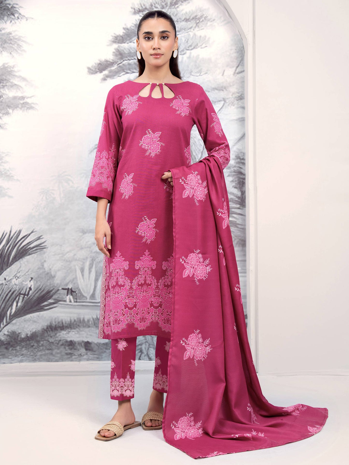 3 Piece Khaddar Suit-Printed (Unstitched)