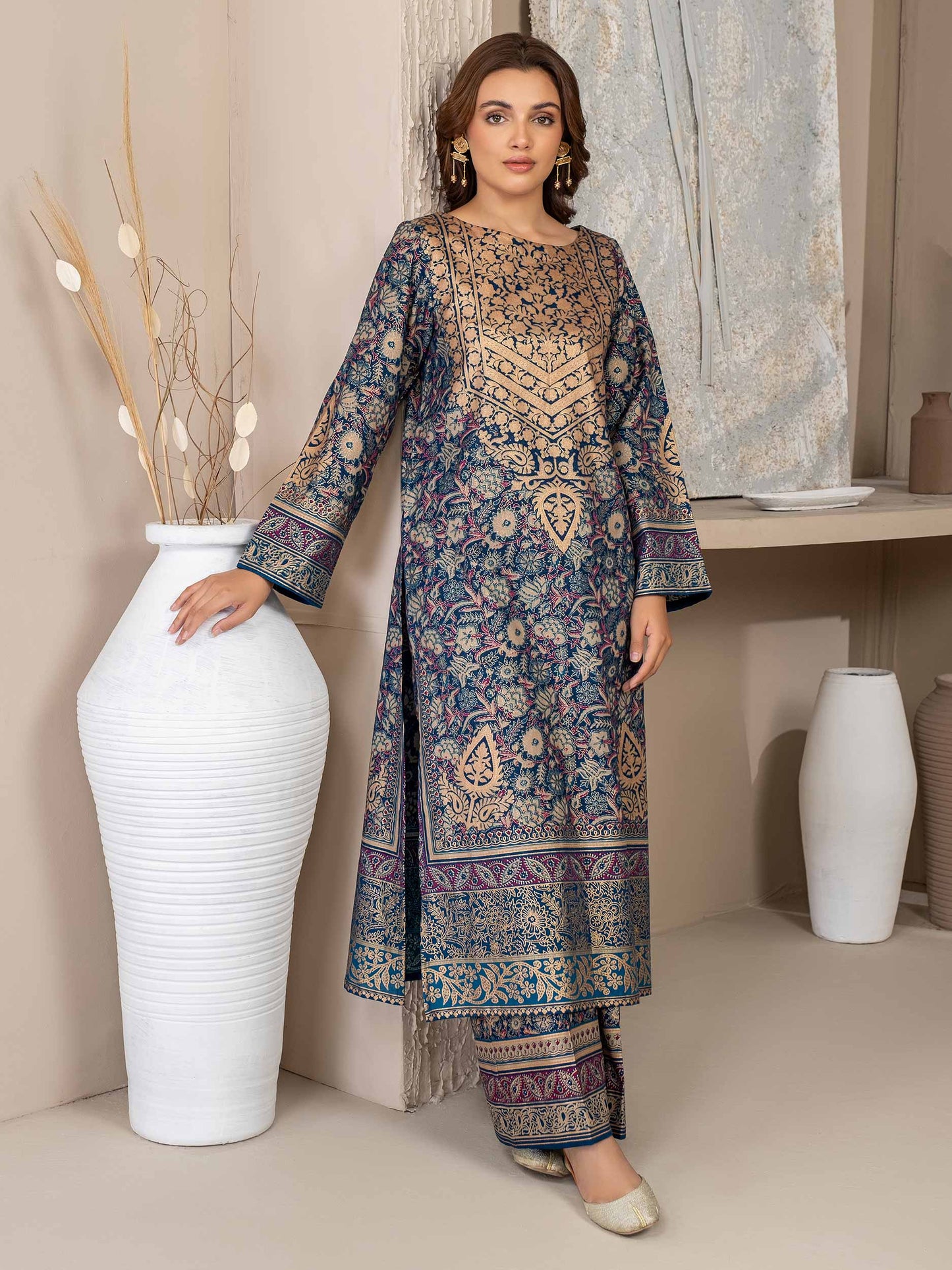 2 Piece Khaddar Suit-Paste Print (Unstitched)