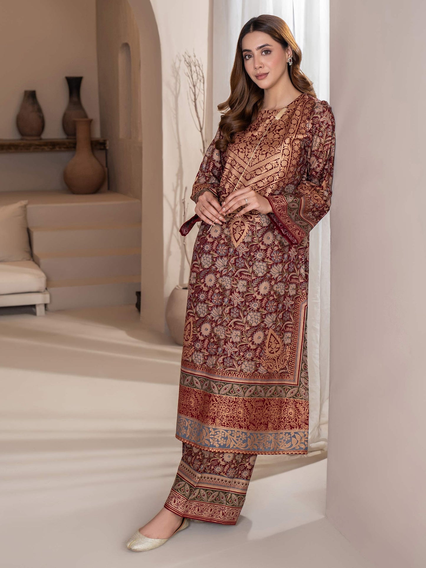 2 Piece Khaddar Suit-Paste Print (Unstitched)