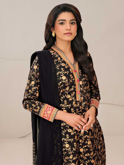 3 Piece Satin Suit-Paste Print (Unstitched)