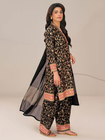 3 Piece Satin Suit-Paste Print (Unstitched)