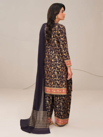 3 Piece Satin Suit-Paste Print (Unstitched)