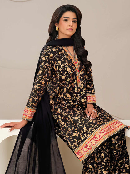 3 Piece Satin Suit-Paste Print (Unstitched)
