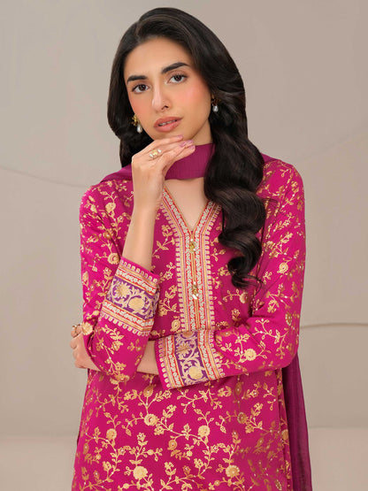 3 Piece Satin Suit-Paste Print (Unstitched)