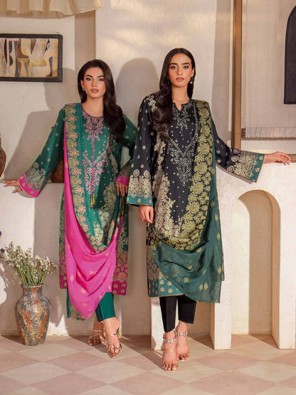 3 Piece Satin Suit-Embroidered (Unstitched)