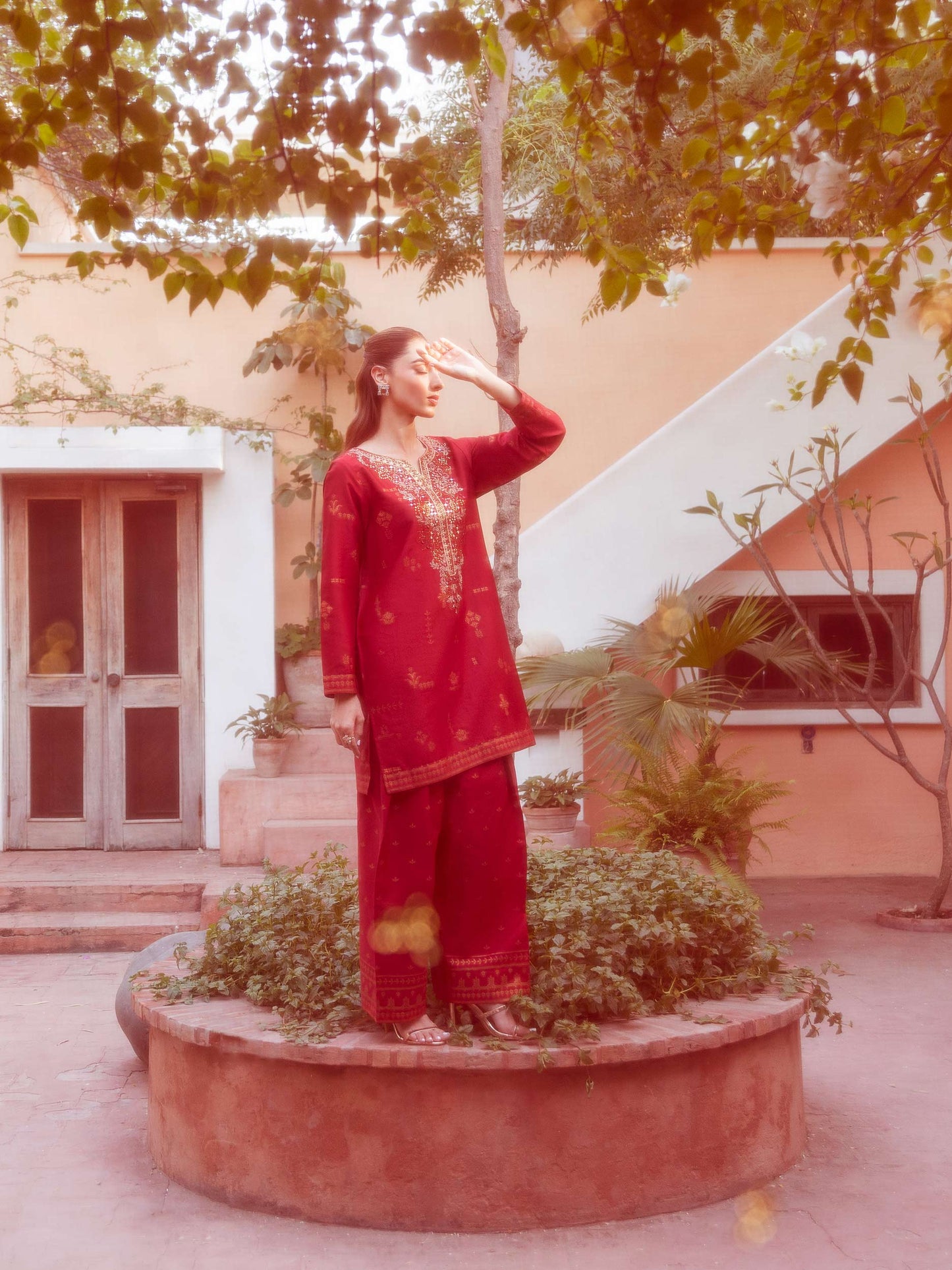 3 Piece Satin Suit-Embroidered (Unstitched)