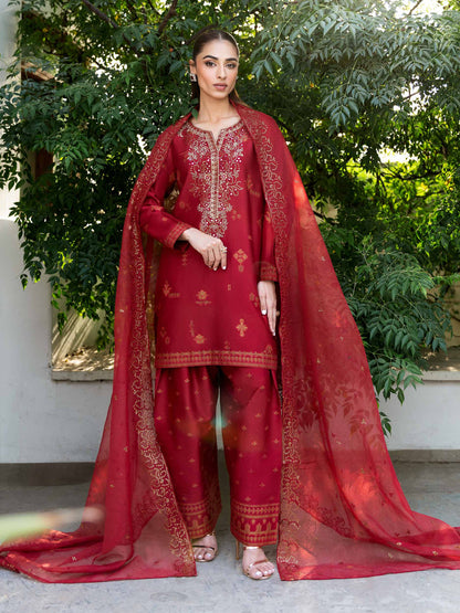 3 Piece Satin Suit-Embroidered (Unstitched)