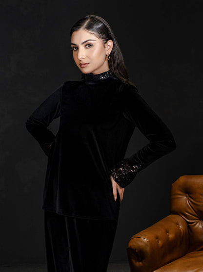 Sequin Embellished Velour Top