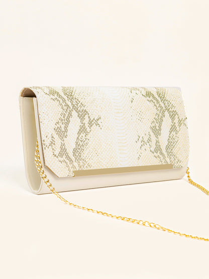 Crocodile Print Metallic Clutch
